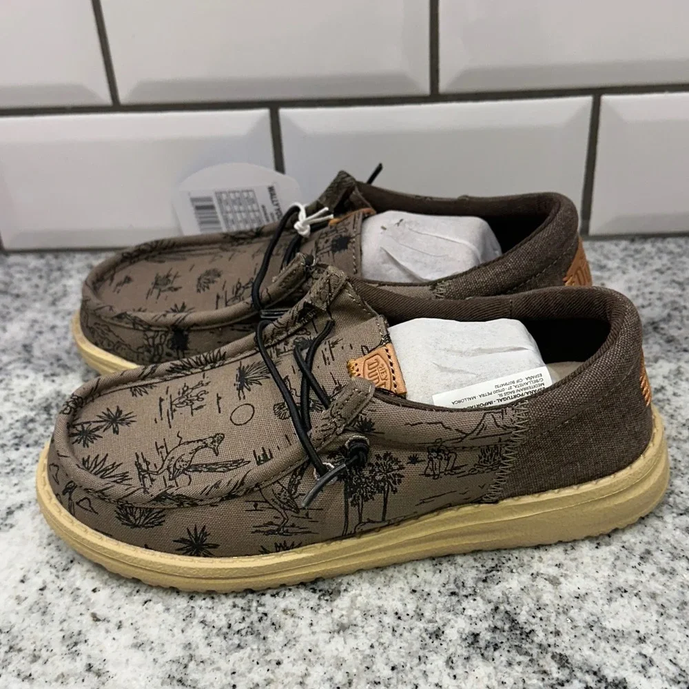 Hey Dude Kids Youth 1 Wally Desert Olive Brown Cactus Limited Edition Western